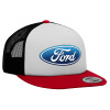 Adult Foam Flat Snapback with Mesh Red-White-Black (POLYESTER, ADULT, UNISEX, ONE SIZE)