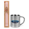 Easter Set, metallic thermal cup (300ml) & aromatic flat Easter candle (30cm) (PINK)