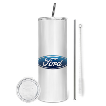 Ford, Tumbler ποτήρι θερμό από ανοξείδωτο ατσάλι 600ml, με μεταλλικό καλαμάκι & βούρτσα καθαρισμού