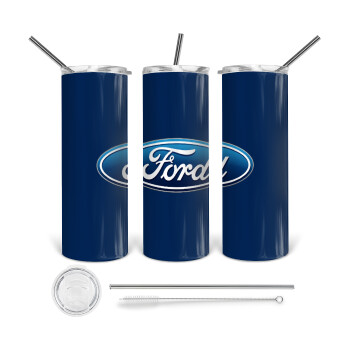 Ford, Tumbler ποτήρι θερμό από ανοξείδωτο ατσάλι 600ml, με μεταλλικό καλαμάκι & βούρτσα καθαρισμού