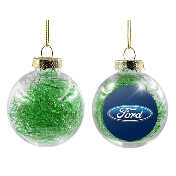 Ford, Transparent Christmas tree ball ornament with green filling 8cm