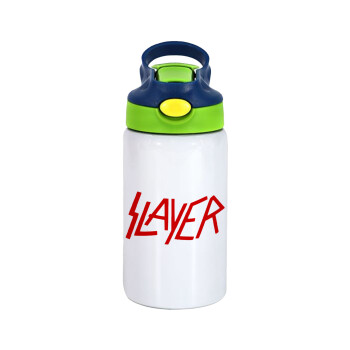 Slayer, Children's hot water bottle, stainless steel, with safety straw, green, blue (350ml)