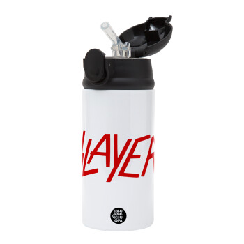 Slayer, Children's hot water bottle, stainless steel, with safety straw, Black (360ml) BPA-FREE