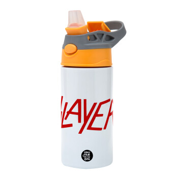 Slayer, Children's hot water bottle, stainless steel, with safety straw, Orange/Grey (360ml) BPA-FREE