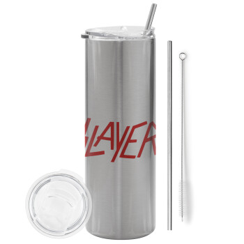 Slayer, Eco friendly stainless steel Silver tumbler 600ml, with metal straw & cleaning brush