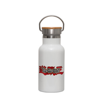 Yu-Gi-Oh, Metallic thermos (Stainless steel) White with wooden lid (bamboo), double-walled, 350ml