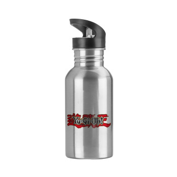 Yu-Gi-Oh, Water bottle Silver with straw, stainless steel 600ml