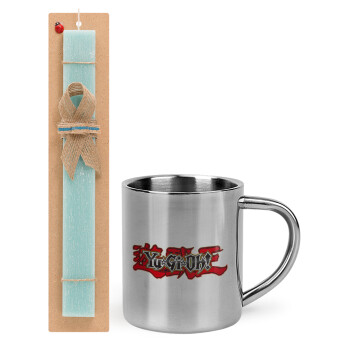 Yu-Gi-Oh, Easter Set, metallic thermal cup (300ml) & aromatic flat Easter candle (30cm) (TURQUOISE)