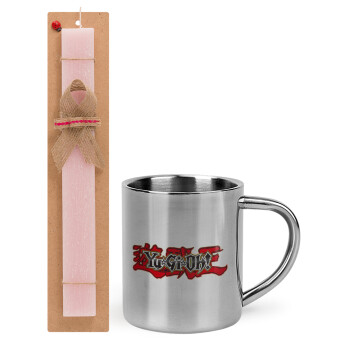 Yu-Gi-Oh, Easter Set, metallic thermal cup (300ml) & aromatic flat Easter candle (30cm) (PINK)