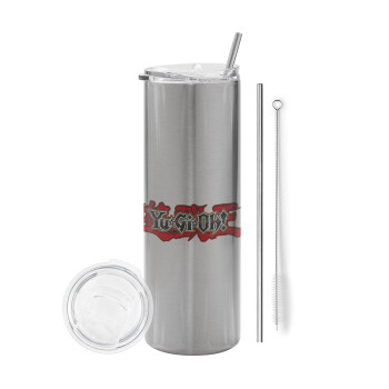 Yu-Gi-Oh, Eco friendly stainless steel Silver tumbler 600ml, with metal straw & cleaning brush