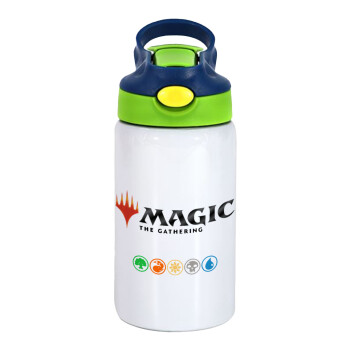 Magic the Gathering, Children's hot water bottle, stainless steel, with safety straw, green, blue (350ml)