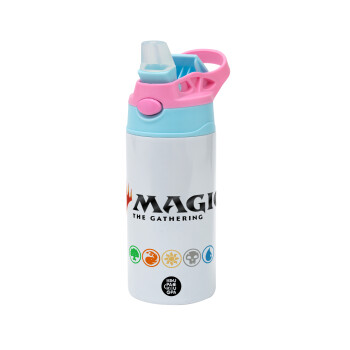 Magic the Gathering, Children's hot water bottle, stainless steel, with safety straw, Pink/BlueCiel (360ml) BPA FREE