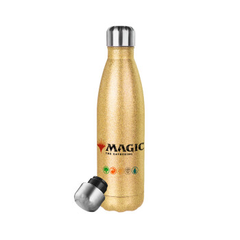 Magic the Gathering, Glitter gold stainless steel thermos bottle, double-walled, 500ml