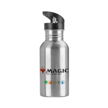 Magic the Gathering, Water bottle Silver with straw, stainless steel 600ml