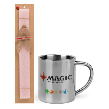 Magic the Gathering, Easter Set, metallic thermal cup (300ml) & aromatic flat Easter candle (30cm) (PINK)