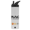 Metallic thermos bottle with straw & handle, stainless steel (Stainless steel 304), double-walled, 600ml.