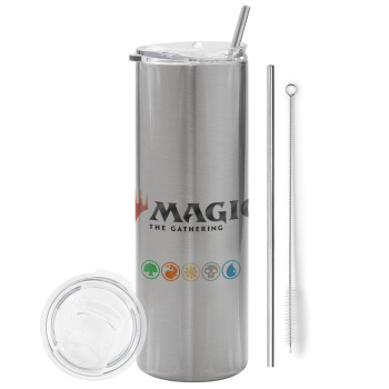 Magic the Gathering, Eco friendly stainless steel Silver tumbler 600ml, with metal straw & cleaning brush