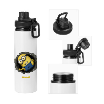 Minions hi, Metal water bottle with safety cap, aluminum 850ml