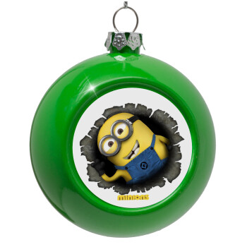 Minions hi, Στολίδι Χριστουγεννιάτικη μπάλα δένδρου Πράσινο 8cm