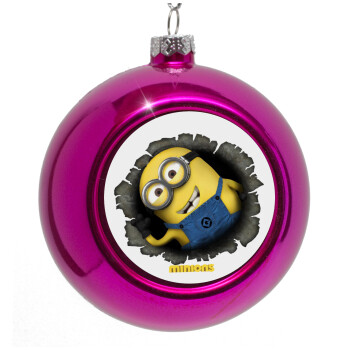 Minions hi, Στολίδι Χριστουγεννιάτικη μπάλα δένδρου Μωβ 8cm