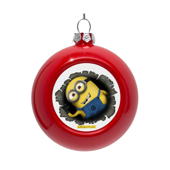 Minions hi, Στολίδι Χριστουγεννιάτικη μπάλα δένδρου Κόκκινη 8cm