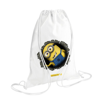 Minions hi, Τσάντα πλάτης πουγκί GYMBAG λευκή (28x40cm)