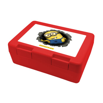 Minions hi, Παιδικό δοχείο κολατσιού ΚΟΚΚΙΝΟ 185x128x65mm (BPA free πλαστικό)