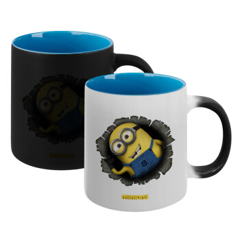 Minions hi, Κούπα Μαγική εσωτερικό μπλε, κεραμική 330ml που αλλάζει χρώμα με το ζεστό ρόφημα