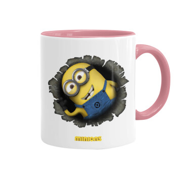 Minions hi, Mug colored pink, ceramic, 330ml