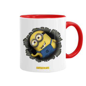 Minions hi, Κούπα χρωματιστή κόκκινη, κεραμική, 330ml