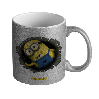 Minions hi, Κούπα Ασημένια Glitter που γυαλίζει, κεραμική, 330ml