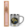 Easter Set, metallic thermal cup (300ml) & aromatic flat Easter candle (30cm) (PINK)