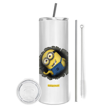Minions hi, Eco friendly stainless steel tumbler 600ml, with metal straw & cleaning brush