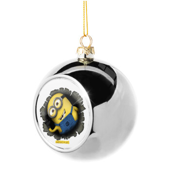 Minions hi, Χριστουγεννιάτικη μπάλα δένδρου Ασημένια 8cm