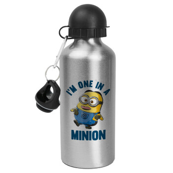 I'm one in a minion, Metallic water jug, Silver, aluminum 500ml