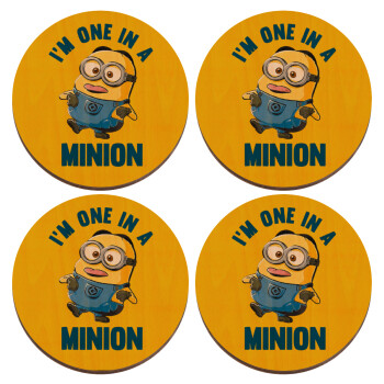 I'm one in a minion, ΣΕΤ x4 Σουβέρ ξύλινα στρογγυλά plywood (9cm)