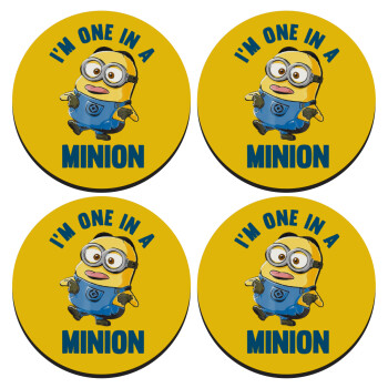 I'm one in a minion, ΣΕΤ 4 Σουβέρ ξύλινα στρογγυλά (9cm)