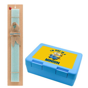 I'm one in a minion, Easter Set, children's snack container BLUE & Easter aromatic flat candle (30cm) (TURQUOISE)