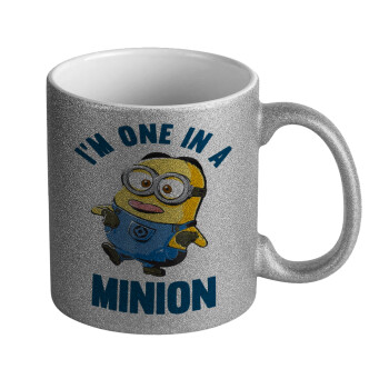 I'm one in a minion, Κούπα Ασημένια Glitter που γυαλίζει, κεραμική, 330ml