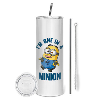 I'm one in a minion, Eco friendly ποτήρι θερμό (tumbler) από ανοξείδωτο ατσάλι 600ml, με μεταλλικό καλαμάκι & βούρτσα καθαρισμού