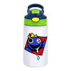 Children's hot water bottle, stainless steel, with safety straw, green, blue (350ml)