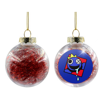 Blue, Rainbow friends, Transparent Christmas tree ball ornament with red filling 8cm