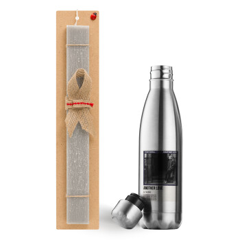 Tom Odell, another love, Easter Set, metallic stainless thermos flask (500ml) & scented flat Easter candle (30cm) (GRAY)