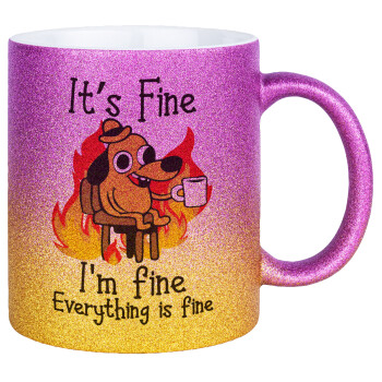 It's Fine I'm Fine Everything Is Fine, Κούπα Χρυσή/Ροζ Glitter, κεραμική, 330ml