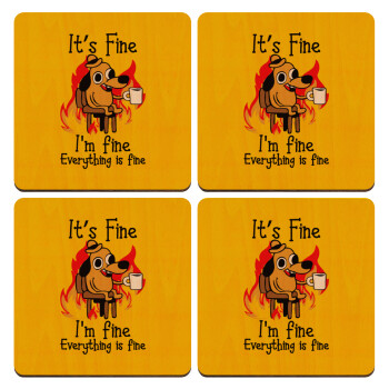 It's Fine I'm Fine Everything Is Fine, ΣΕΤ x4 Σουβέρ ξύλινα τετράγωνα plywood (9cm)