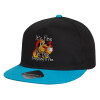 Child's Flat Snapback Hat, Black/Blue (100% COTTON, CHILD, UNISEX, ONE SIZE)