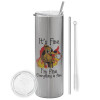 Eco friendly stainless steel Silver tumbler 600ml, with metal straw & cleaning brush