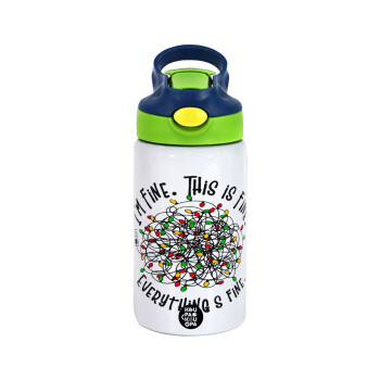 It's Fine I'm Fine Everything Is Fine, Children's hot water bottle, stainless steel, with safety straw, green, blue (350ml)