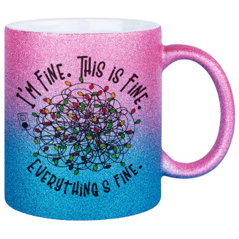 It's Fine I'm Fine Everything Is Fine, Κούπα Χρυσή/Μπλε Glitter, κεραμική, 330ml