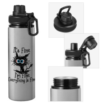 Cat, It's Fine I'm Fine Everything Is Fine, Metallic water bottle with safety cap, 850ml aluminum